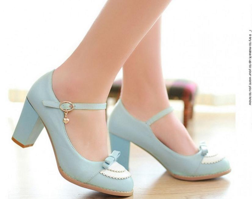 

Free send Hot 2018 New style Spring and autumn bowknot Coarse heel high heel single shoes women shoes, Black