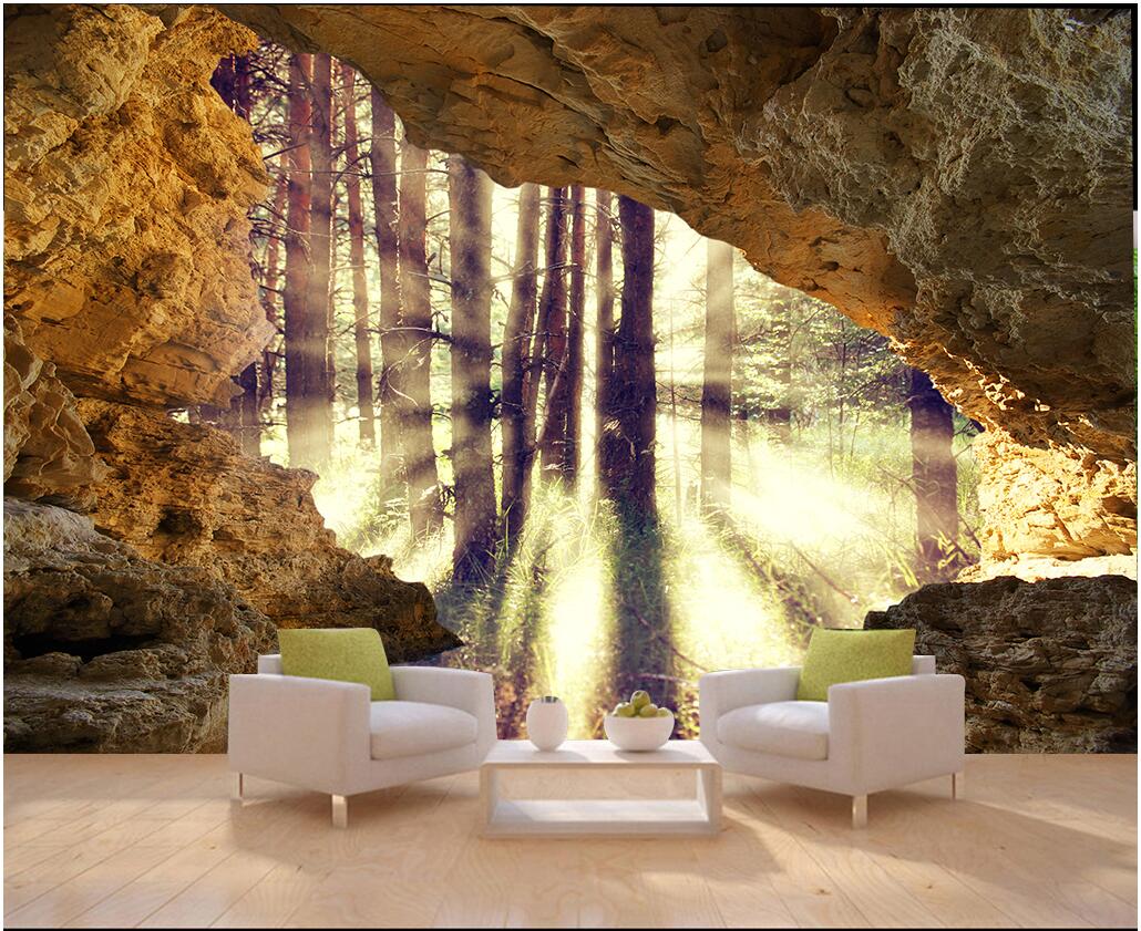 

3d wallpaper custom photo mural Cave stone wall woods forest 3d three D large large wall murals wallpaper for walls 3 d, Pictures show