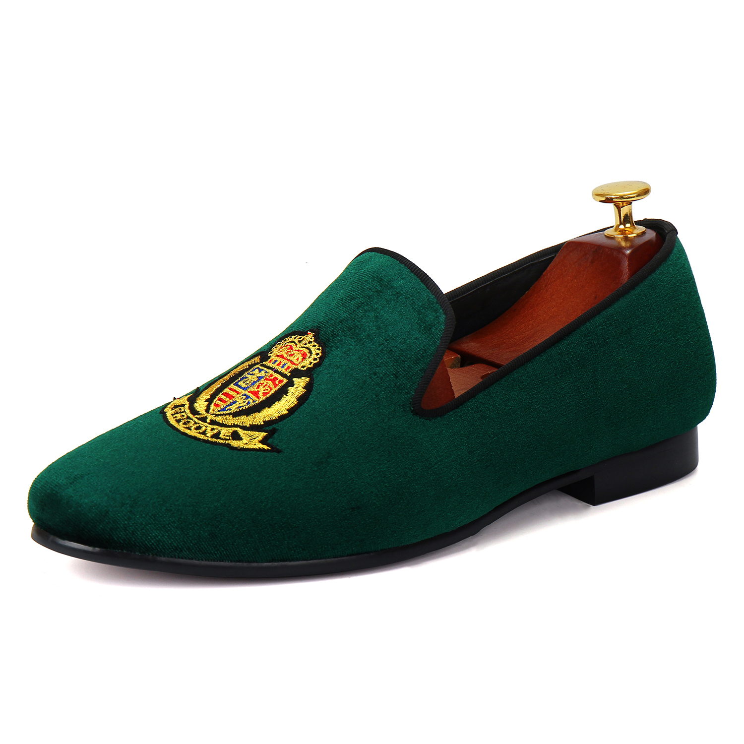 

Harpelunde Halloween Gift Green Velvet Dress Shoes For Men Round Toe Leather Lining