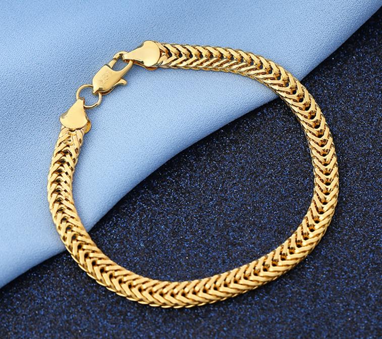 

18k Gold Plated Stainless Steel Bracelets Curb Cuban Chain Mens Jewellery Fashion 5mm wide Wholesale Free Shipping