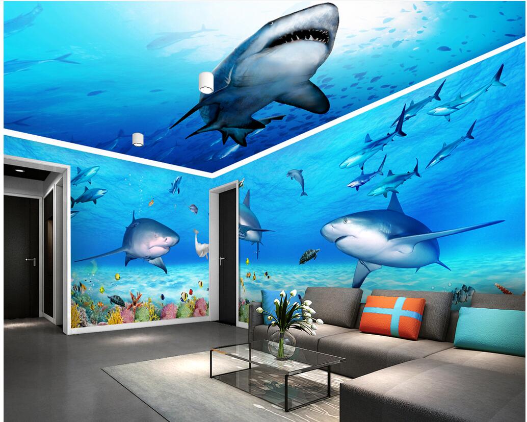 

3d room wallpaer custom mural photo Underwater world shark seaweed Full house background home decor 3d wall murals wallpaper for walls 3 d, Customize