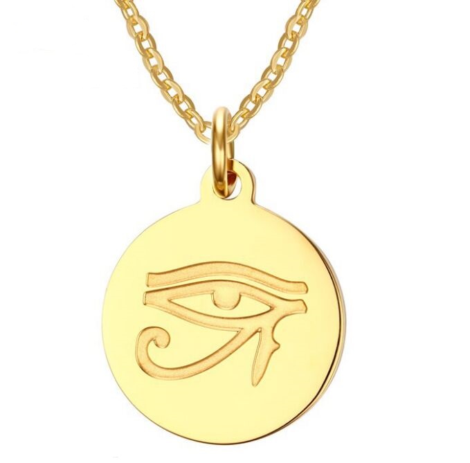 Stainless Steel Ancient Egyptian Eye of Horus Pendant Necklace,Gold Plated,Free Chain 20"