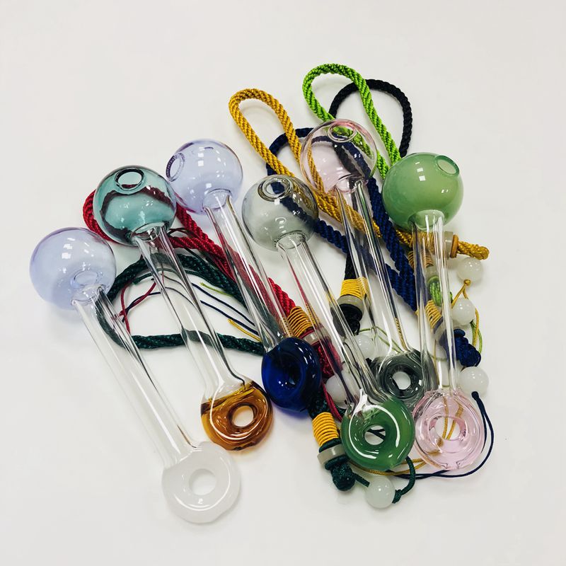 

2020 New Colorful Glass Pipe 4.6inch Glass Oil Burner Pipe Portable Glass Smoking Tobacco Pipes With Lanyard Mini Hand Pipes For Smoking
