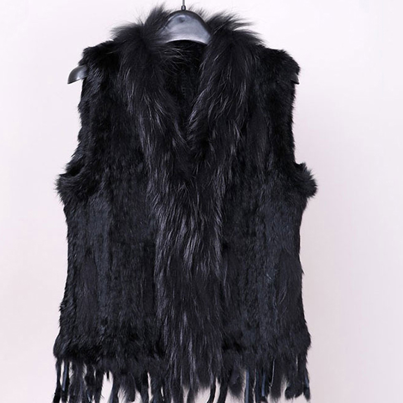 

Free shipping Women's Natural real fur vest with raccoon fur collar waistcoat/jackets rex knitted Spring Winter, Natural gray