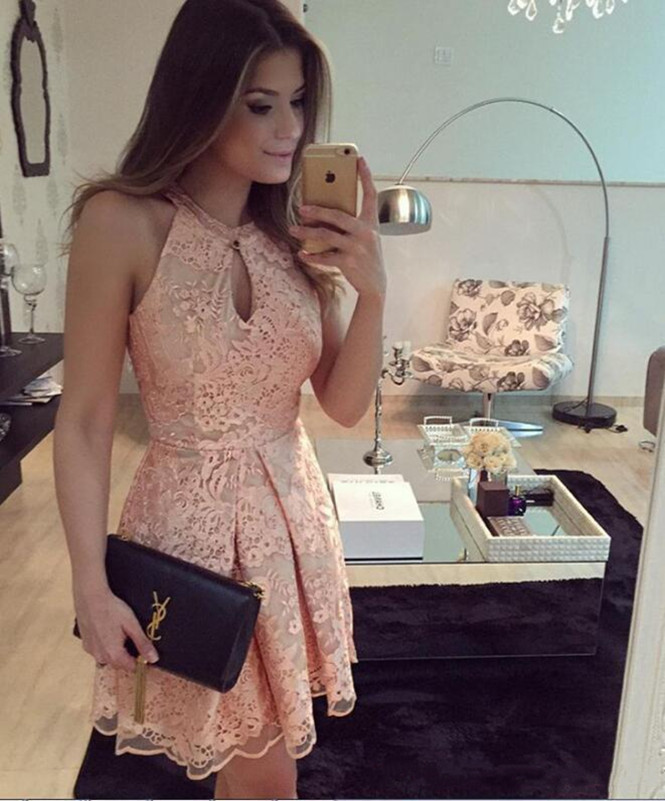 

Sexy Mini Short Homecoming Dresses Jewel Custom Made Full Lace Prom Dress Fashion Party Gowns, White