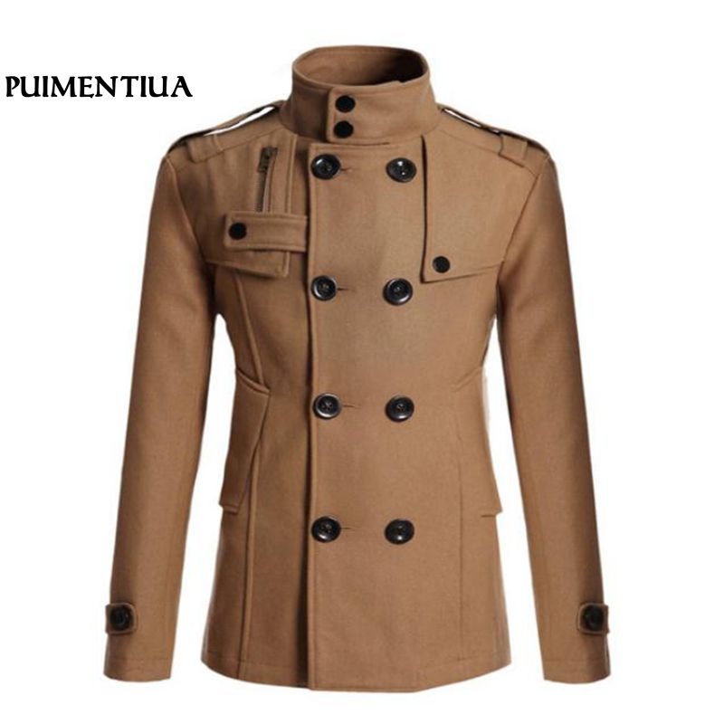 

Men's Wool Coat Winter Jacket Man Long Section Overcoat Trench Coat Fashion Casual Winter Parka Puimentiua FF, Khaki