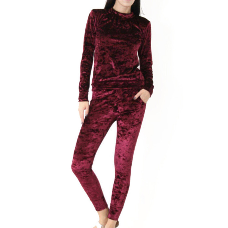 2018 Autumn Winter Women Fashion Tracksuit Velvet Hoodies + Pants 2 Pieces Female Casual Tracksuit Velour Pullovers Sweatshirts D1892606