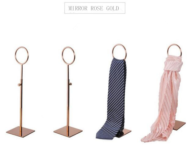 

5pcs High quality gold tie display stand stainess steel round rings scarf holder adjustable wig hat purse display rack clothing display prop