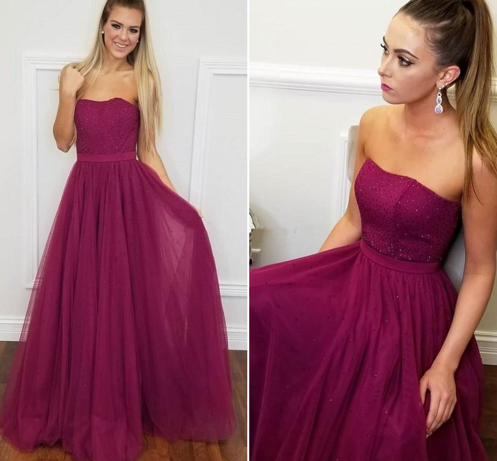 

Purple Tulle A-line Prom Dresses with Shiny Sequin Formal Evening Gowns Strapless Floor Length Evening Party Dress, Lilac