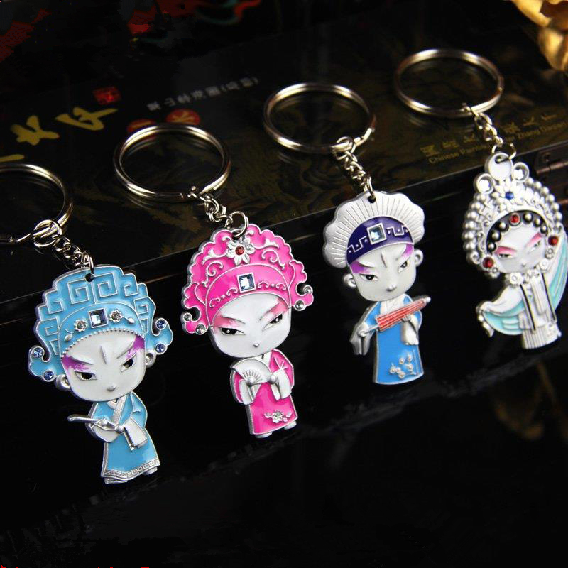 

Cartoon Chinese Opera Cloisonne Enamel Keychain Gift Keyring Metal Zinc Alloy Accessory Key Pendant Charms Keychains for Car Keys