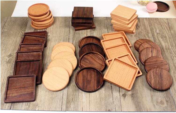 

100pcs/lot 8.8cm Beech & Walnut Wood Coasters Wooden Cup Coffee Tea Cup Pads Drinking Mats Teapot Drink Coaster SN1139