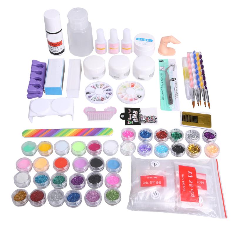 

36 Color Nail Manicure Tools Acrylic Crystal UV Gel Nail Art Kit, As pic