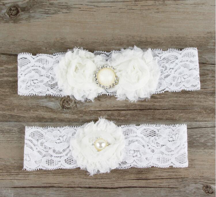 

Hot Sell 2 Piece/Set Bridal Garters for Wedding Party Lace Bridal Garter with Handmade Flowers Bridal Accessories, Beige