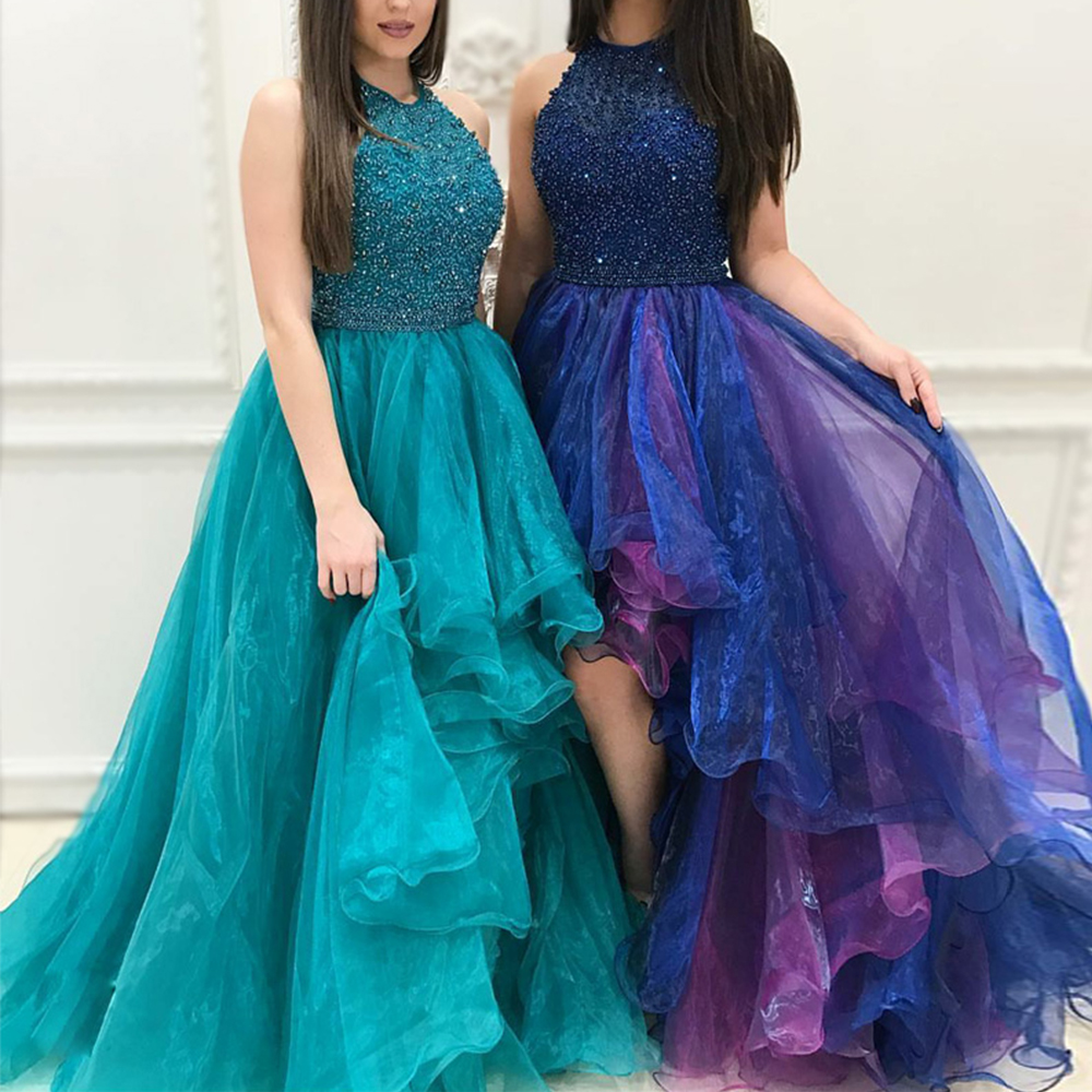 

Gorgeous Heavy Beaded High Low Prom Dresses 2020 Stylish Organza Puffy Evening Party Gowns Sexy Homecoming Dresses USA UK Graduation Dress, Hunter green