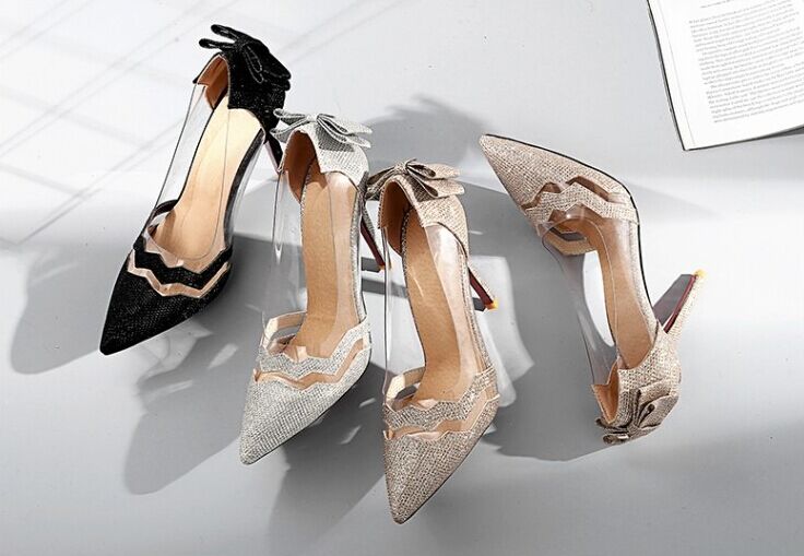 

New small pointed high heels women shoes shallow mouth fine bow female single shoes bride female work shoes