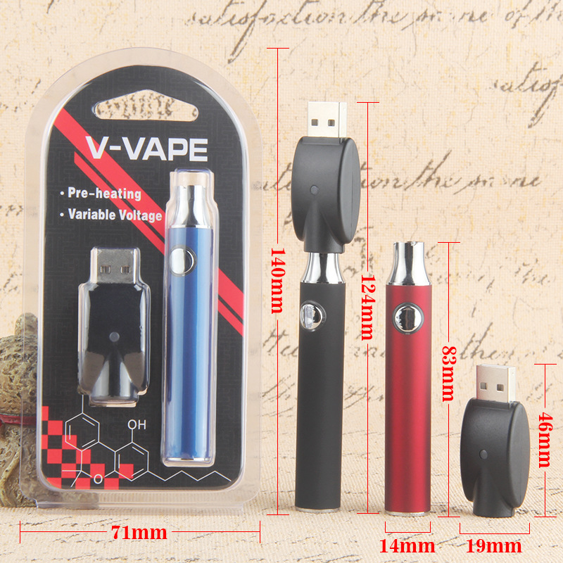 

V-VAPE LO Preheat VV 1100mah Battery Blister Kit 650mAh Variable Voltage Adjustable For 510 Wax Thick Oil Pre Heating Cartridge, Mix color(pls remark)