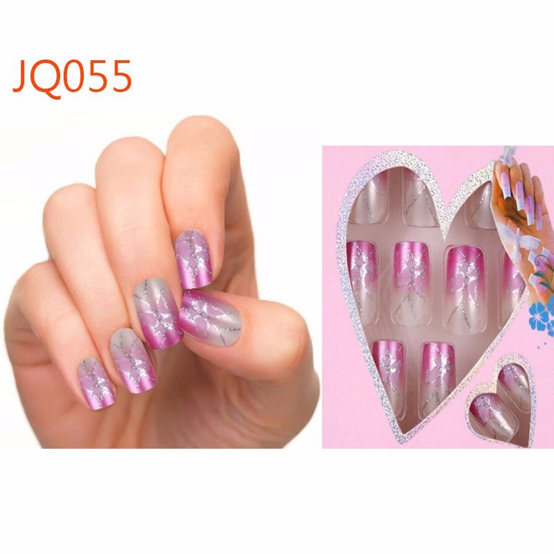 

24pcs Pre Design Fake Nails French False Nails Beautiful Nail Tips For Nail Art Fashion Fingernail Free Glue, Jq055