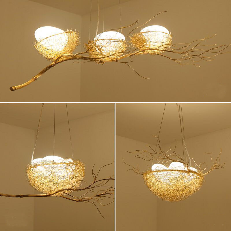 

Golden Bird Nest Chandelier Aluminum Branches Pendant Lamp Art Decor Pendant Lamp