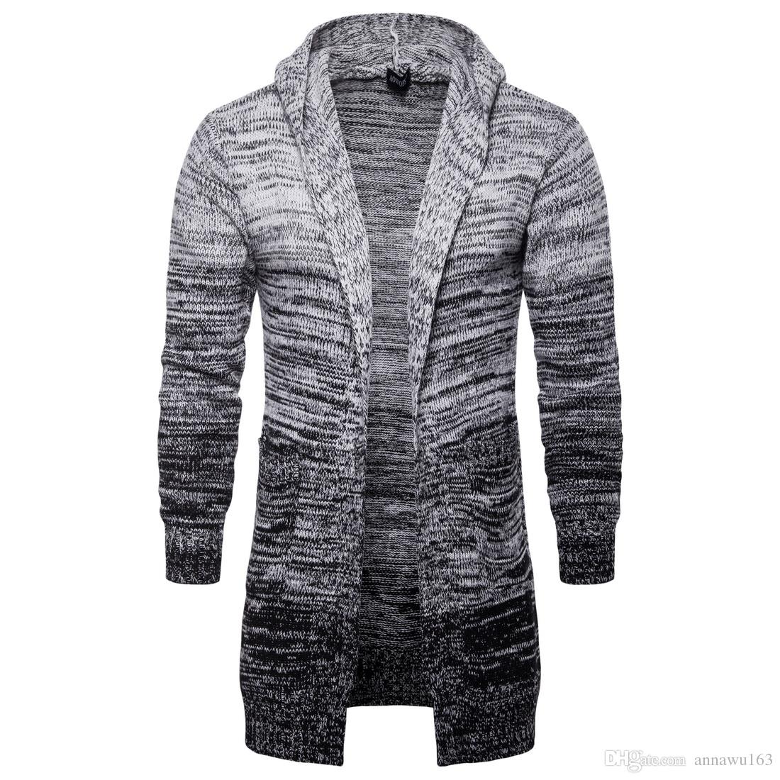New Designer Cardigan Sweaters Men' V-neck Long Sweater With Gradient High Quality Cotton Blend Knitted Winter Mens Sweater For Sales