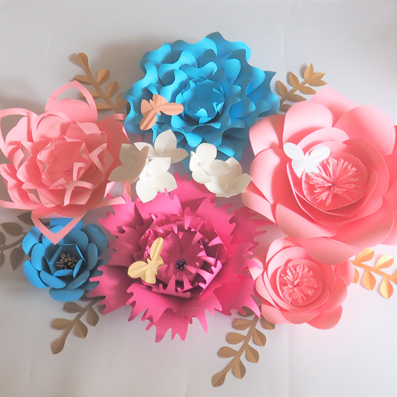 

Artificial Handmade Giant Paper Flowers Backdrop 9PCS+Leaves 6PCS+Butterflies 3PCS For Wedding & Event Baby Nursery Decor Decorations Home, Mix color