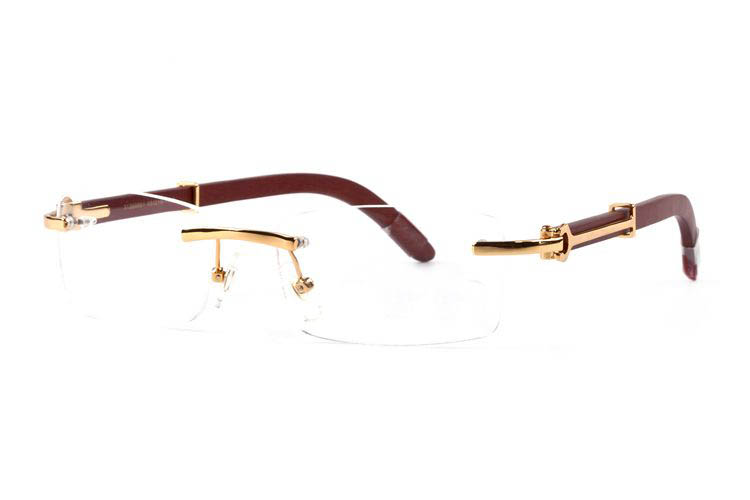 

France designer brand rimless wood legs buffalo horn glasses for men women wooden bamboo eyewear frames come with boxes