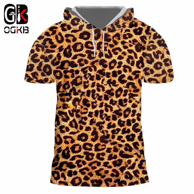 

OGKB Hooded Tee Shirt Hombre New Short Animal 3D Tshirt Print Leopard Streetwear 5XL 6XL Costuming Man Spring Hoodie T-shirt