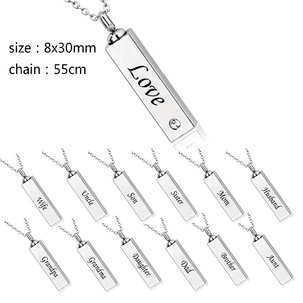 

wholesale Custom-made a variety of names personality square cylinder boxs ashes urn cremation funeral pendant necklace fashion jewelry