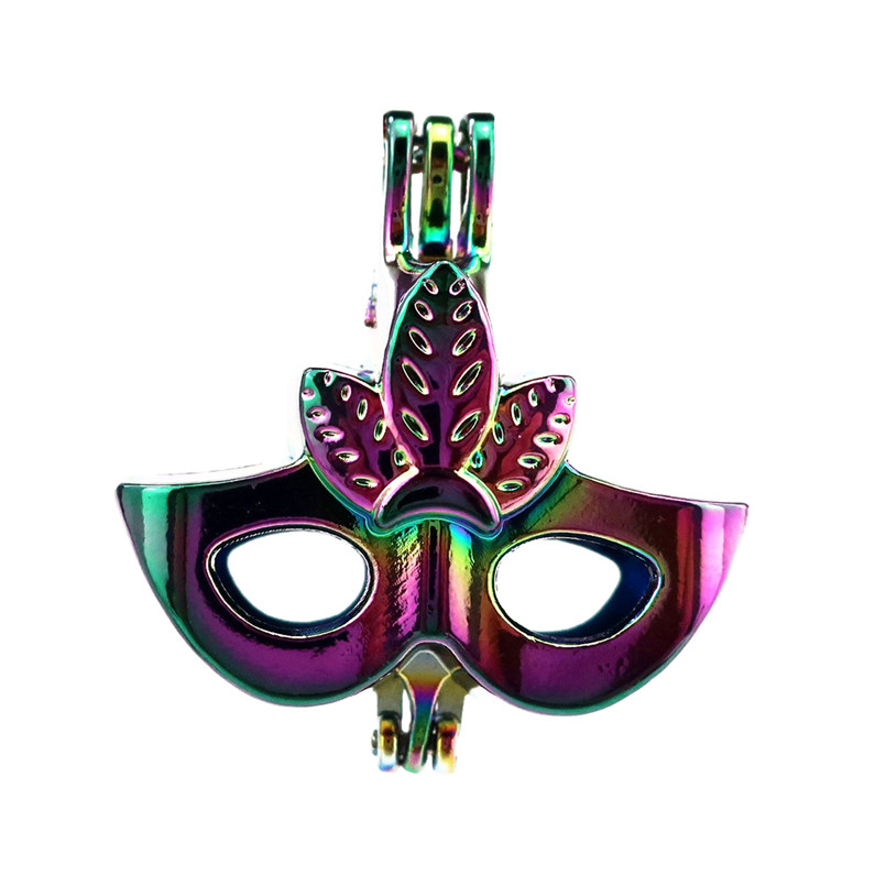 

10pcs/lot Rainbow Color Dress Party Mask Beads Cage Locket Pendant Diffuser Aromatherapy Perfume Essential Oils Diffuser Floating Pom, Silver