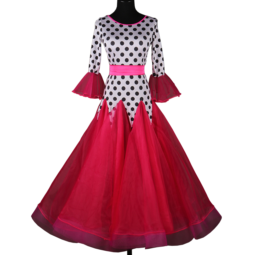 

Standard Ballroom Dress CHEAPEST Ballroom Dance Competition Dresses Waltz Dress D0391 Flare Sleeve Big Sheer Hem, Hot pink