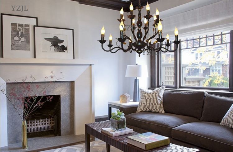 

American European iron candle art led lights chandelier lighting living room bedroom restaurant study lighting chandelier