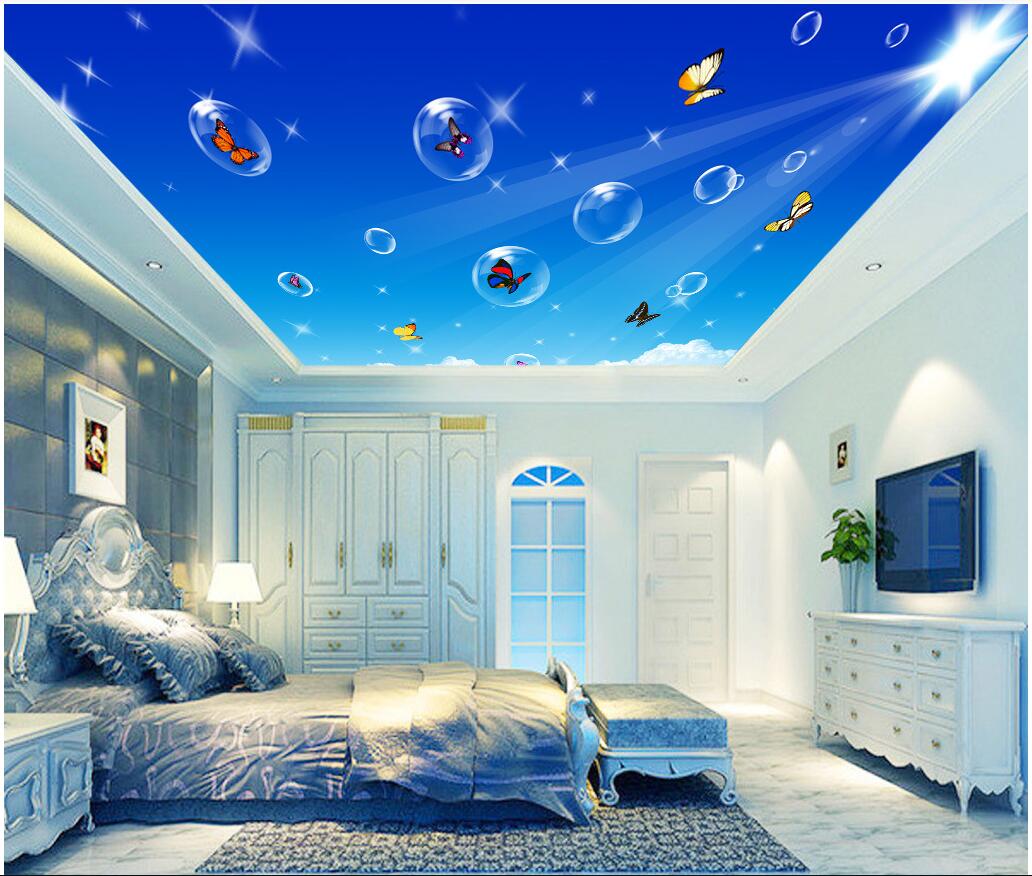 

3d ceiling murals wallpaper custom photo non-woven mural 3d wall murals wallpaper for walls Clouds and sun bubbles in the dreamy sky, Sky blue