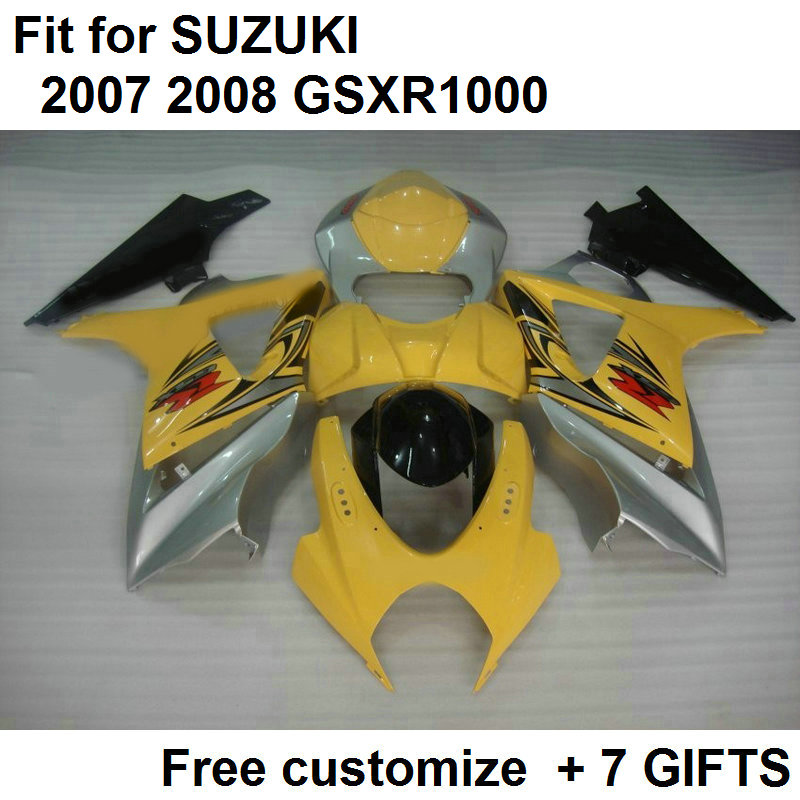 

7 gifts fairing kit for Suzuki GSXR1000 07 08 silver yellow fairings set GSXR1000 2007 2008 BB10, Same as picture