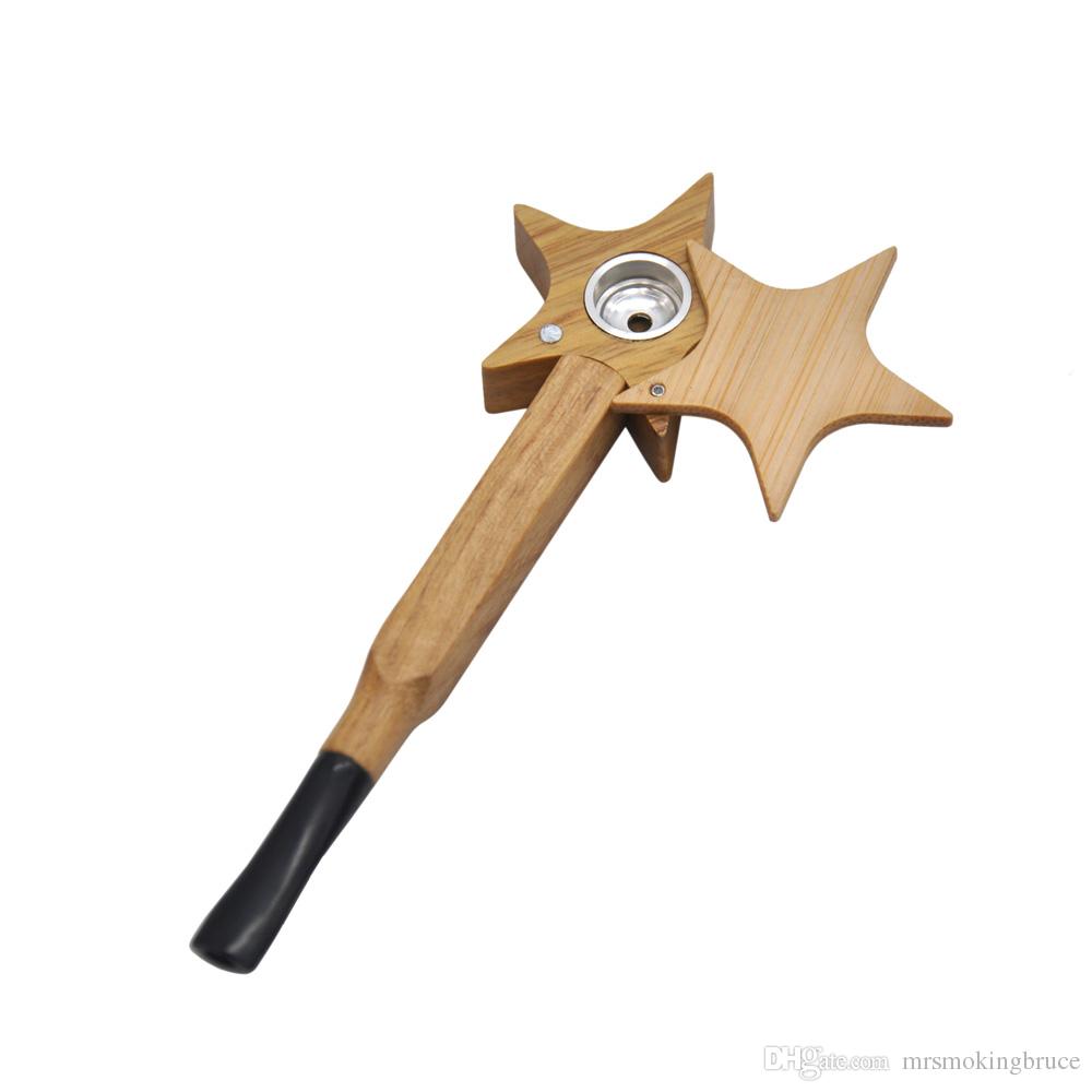 

Wood Star Shape Pipes Creative Pentagram Straight Type Smoking Pipe Wooden Pipe Portable Tobacco Herb Pipes