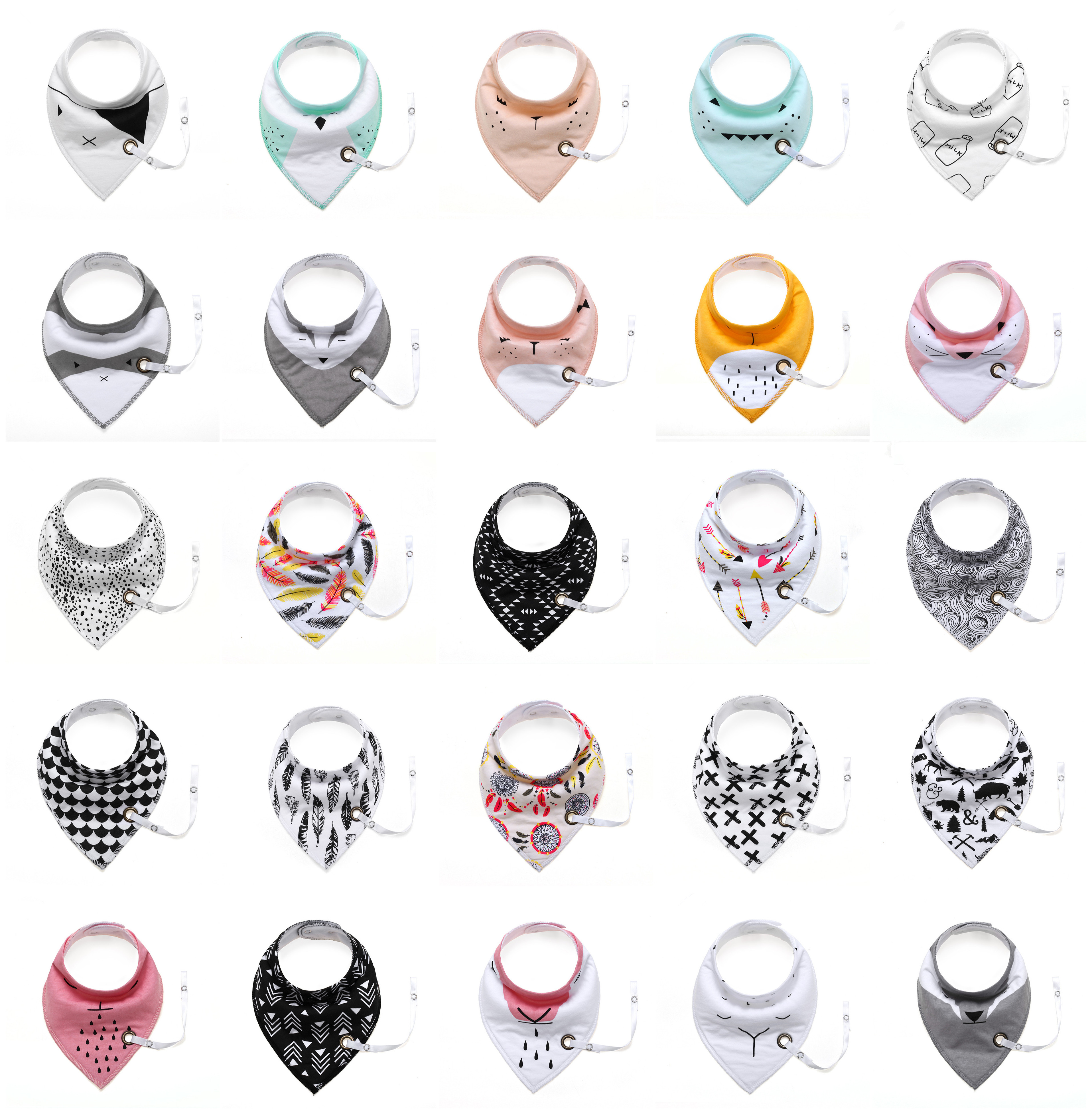 

29 styles Cartoon Toddler Baby Bibs Unisex 20pcs Burp Cloths Bandana 100% Organic Cotton Soft Triangle Scarf Bib