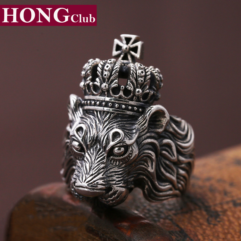 

whole sale2017 New Men Ring 100% Real 925 sterling silver Jewelry Vintage Animal Lion Crown Cross LOVR Christmas Gift Ring Men jewelry MR1