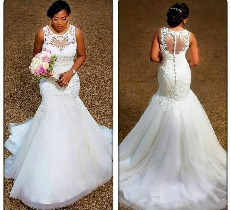 Robes De Mariée En Dentelle De Mariée 2019 Vente Chaude Nouvelle Cour Personnalisé Plisse Appliques Afrique Tulle Sheer Robes De Mariée Robe De N