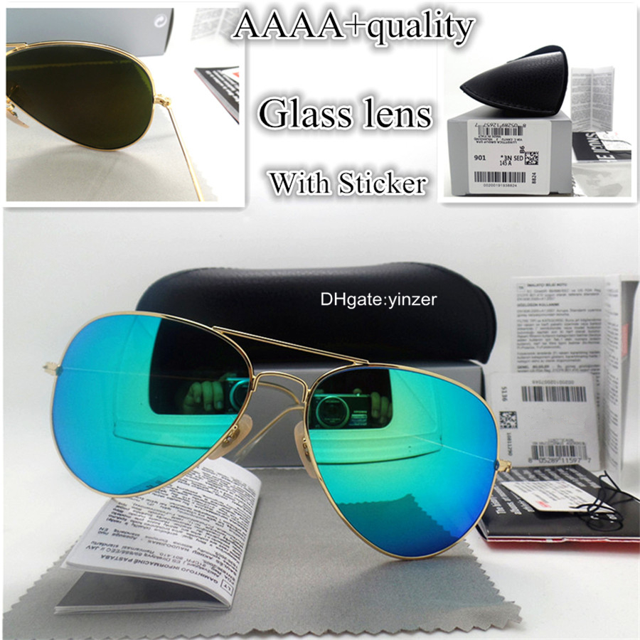 

2019 Pilot Sunglasses Men Women Glass Lens Vintage 58MM 62MM Mirror Shade Unisex Eyewear Cool Goggle Sun Glasses With Box Case