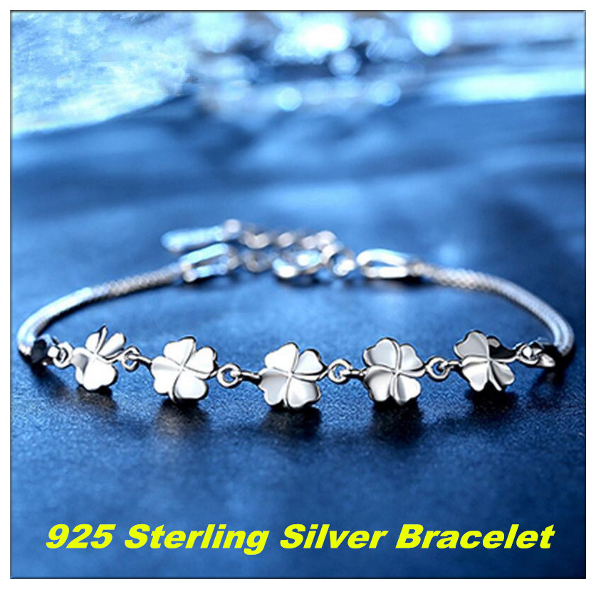 

BRstones 925 Sterling Silver Bracelet Infinity Endless Love Symbol Charm Adjustable Bracelet Gift Four-leaf clover bracelet brings good luc, Black