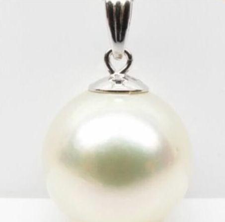 

HUGE 16MM NATURAL SOUTH SEA WHITE PERFECT ROUND Shell PEARL PENDANT 14K WHITE, Golden;silver