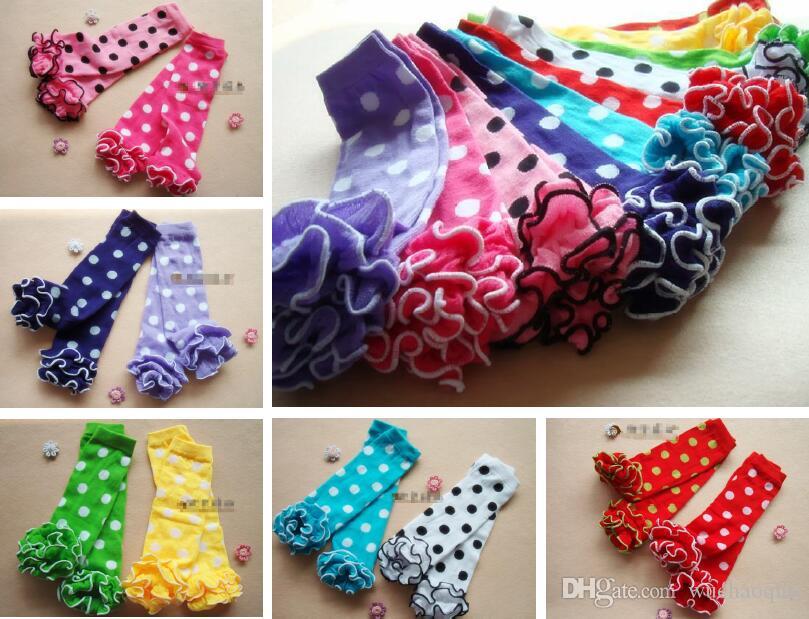 

2018 Babys kid Ruffle Leg Warmers Infant Cotton Dot Ruffle leg warmer Kids Ruffle Leggings Toddler Knee Pads 10colors choose freely BY0411, As photo