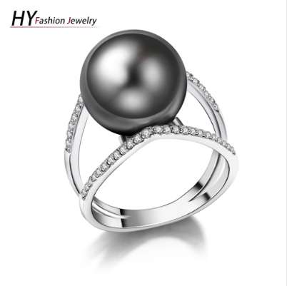 

Classic Big Gray Pearl Ring For Women White gold-color Cubic Zirconia Engagement Wedding Rings Fashion Jewelry Anillos Mujer