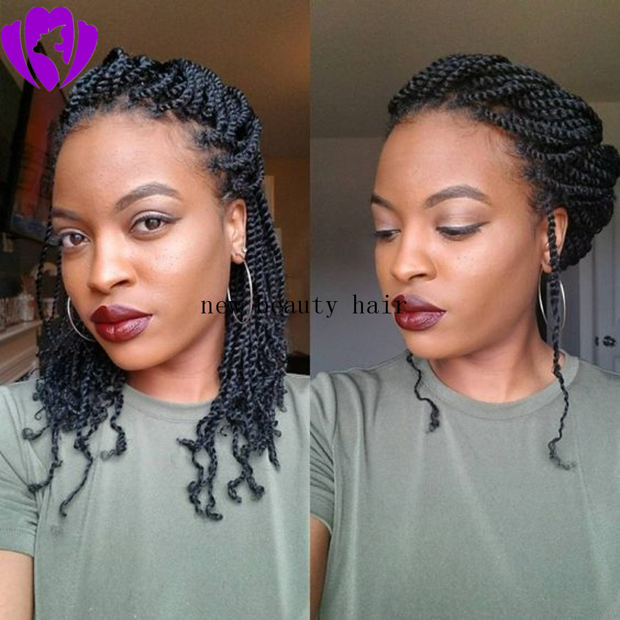 

High quality kinky twist brazilian full lace front wig Short Bob Wig Synthetic Heat Resistant Black Brown Box Braid Wigs for Black Women, Natural black color