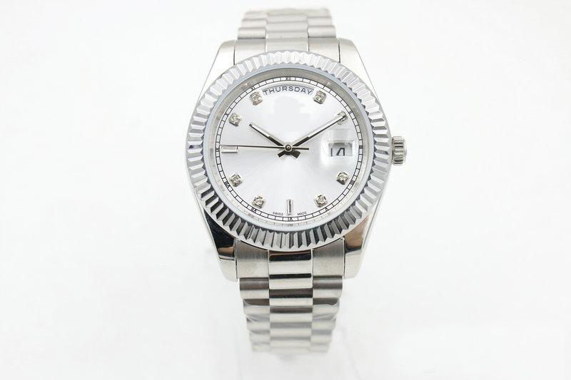 

high quality 118239 watch man automatic stainless steel two calendar white diamond dial Three-needle dual 46mm, Silver