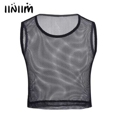 

iiniim Sexy Fashion Men Sleeveless See-through Mesh Fishnet Muscle Tank Top T-Shirt for Nightclub Party Slim Costume Tops