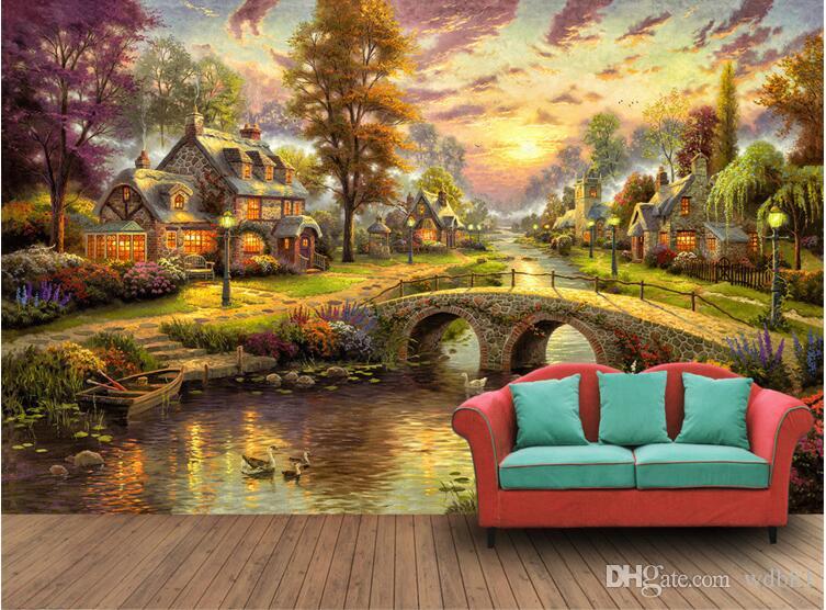

3d wallpaper custom photo Rustic forest hut night view painting living room Home decoration 3d wall muals wall paper for walls 3 d, Pictures show