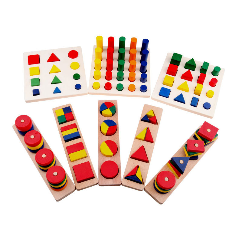 Montessori Materials Cylinder Wood Teaching Geometry Shape Kids Learning Factory Price Wholesale 8 pcs/1 sets Or more-image-412516129