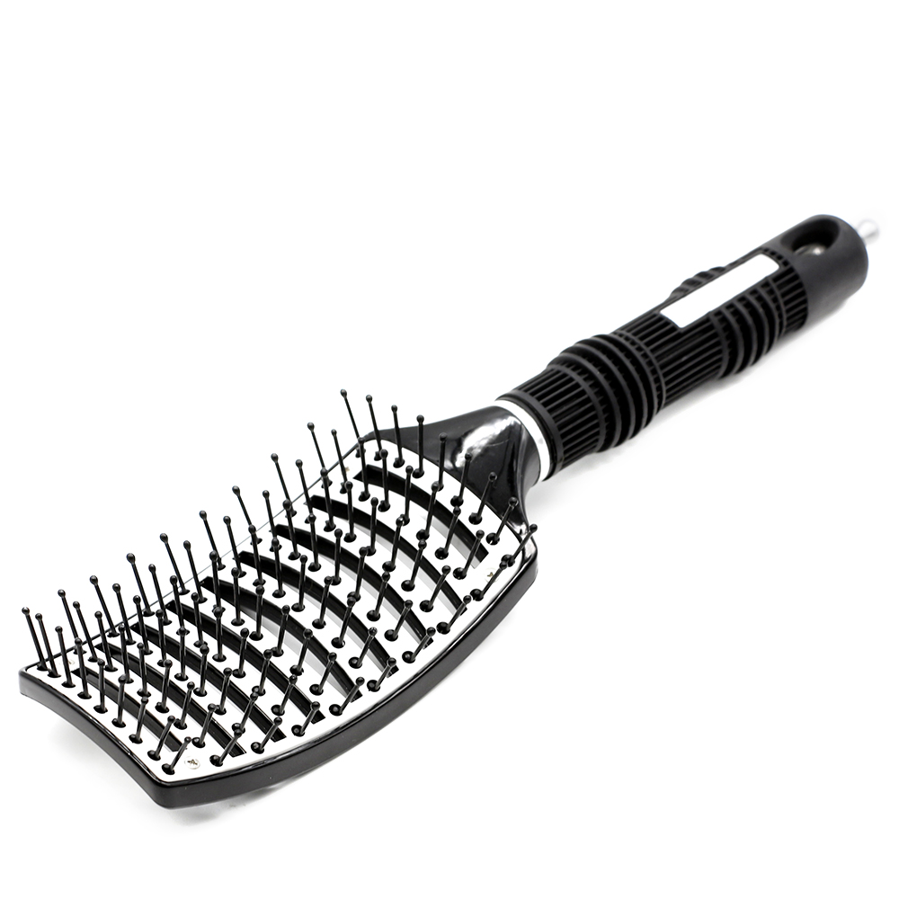 

Heat Resistant Aluminum Sheet Nylon Pins Vented Hair Extension Brush Anti-slide Rubber Handle Curved Detangling Comb For Wig