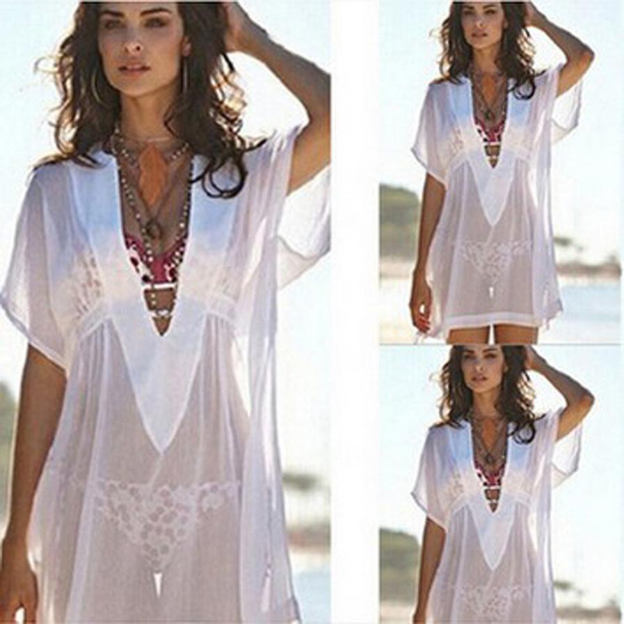 

Womail Women Chiffon Cover Up Swimsuit Swimwear Beach Shirt Dress Bathing Suit Femmer Fashion Casual Coats 18JULY31, Beige