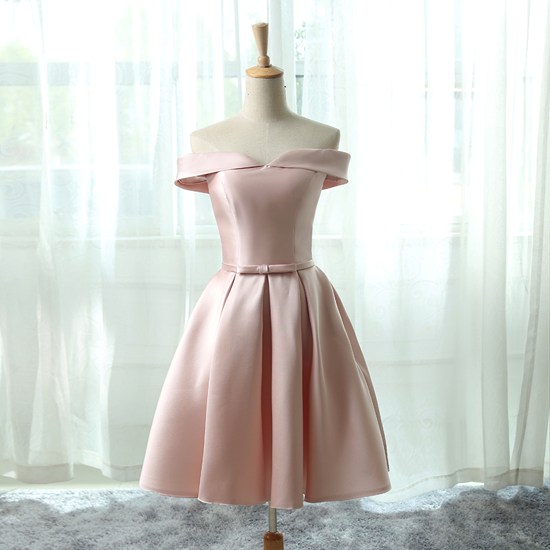 

off the Shoulder Bridesmaid Dresses with Pockets Pink,Light Sky Blue,light gray Bridesmaids Dresses Lace-up Back Wedding Party Dresses Cheap