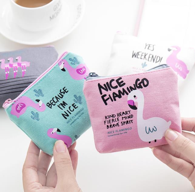 

Flamingo Canvas Purse Women Cloth Coin Wallet Portable Mini Wallets Zipper Coin Key Bags Hawaii wedding birthday party favor gifts